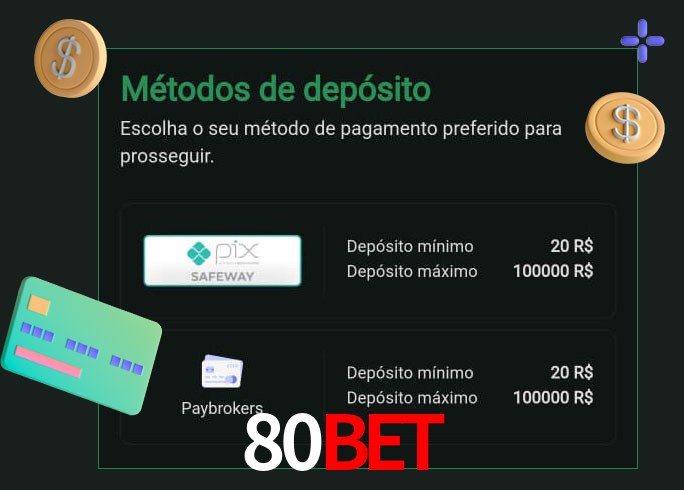 O cassino 80Bet oferece uma grande variedade de métodos de pagamento